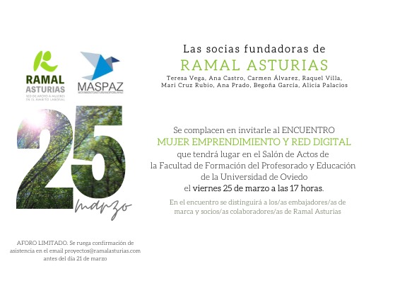 Invitación Encuentro Mujer Emprendimiento y Red Digital Ramal Asturias y MASPAZ